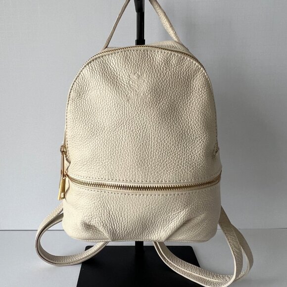 Italian Genuine Leather Mini Backpack Purse, Cream Pebble Texture, EC! main image 4
